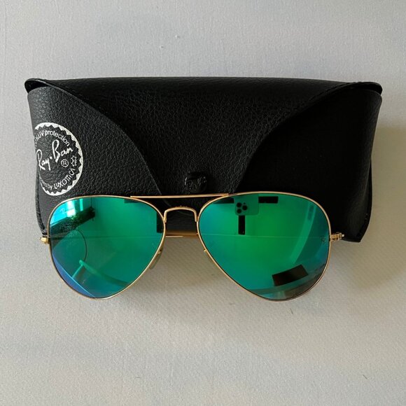 Rayban Mirrored Green Tint Aviator Sunglasses - Picture 1 of 5